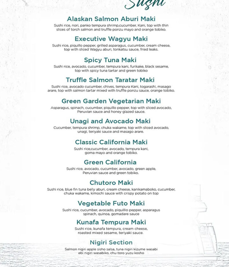 لیست سوشی کشتی سوپر یات 7 ستاره دبی